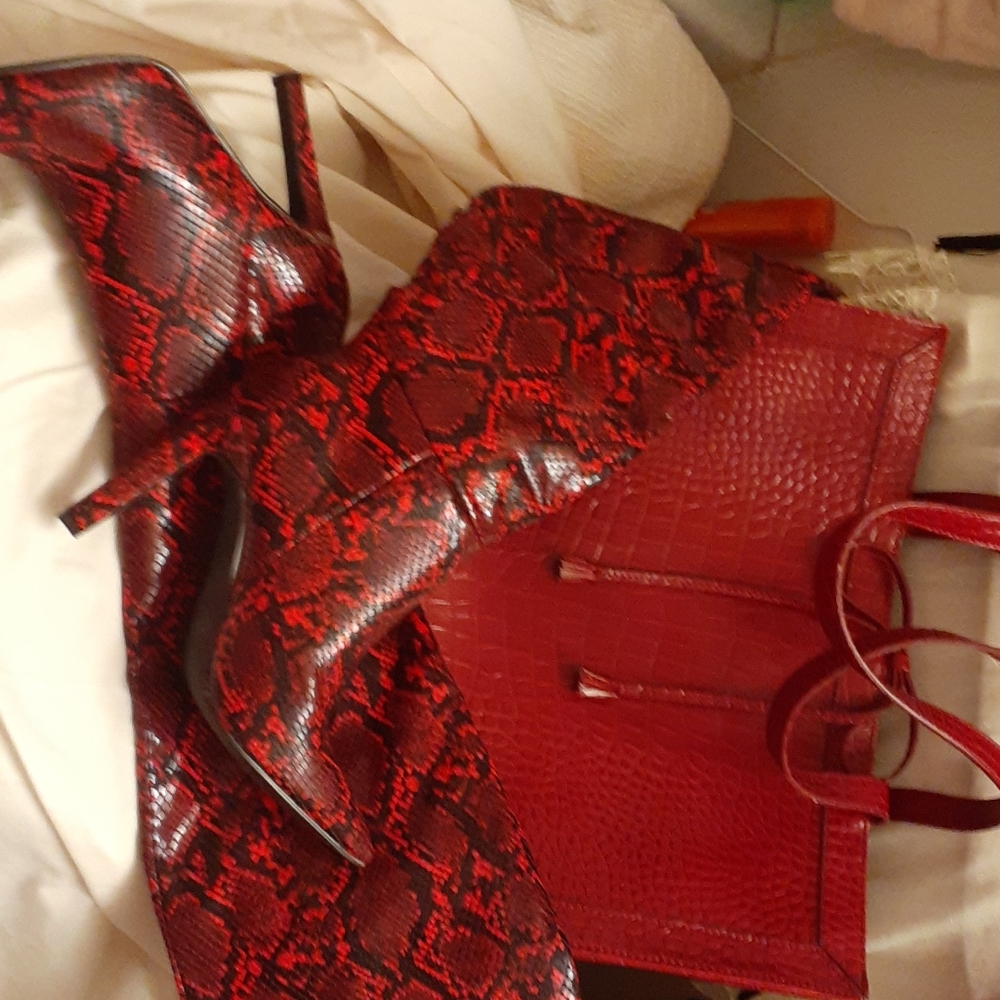 Red faux snake purse